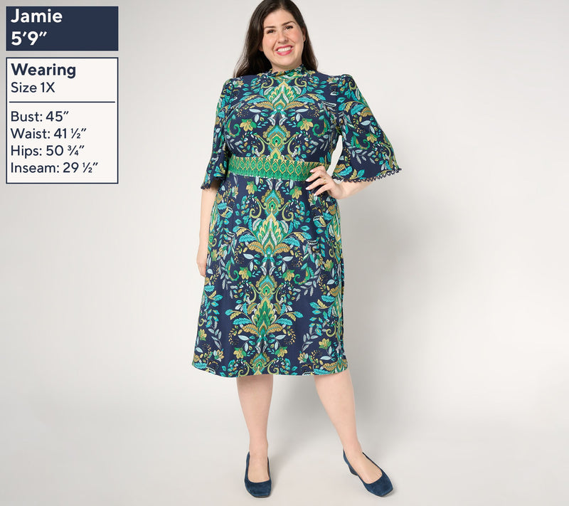 Susan Graver Petite Printed Liquid Knit Mock Neck Midi Dress — View 8