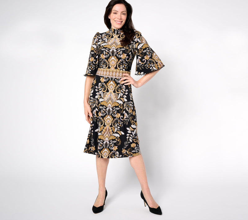 Susan Graver Petite Printed Liquid Knit Mock Neck Midi Dress — View 7