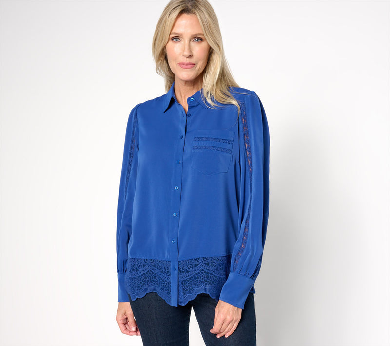 BEAUTIFUL by Lawrence Zarian Blouson Sleeve Shirt with Lace Detail — View 5