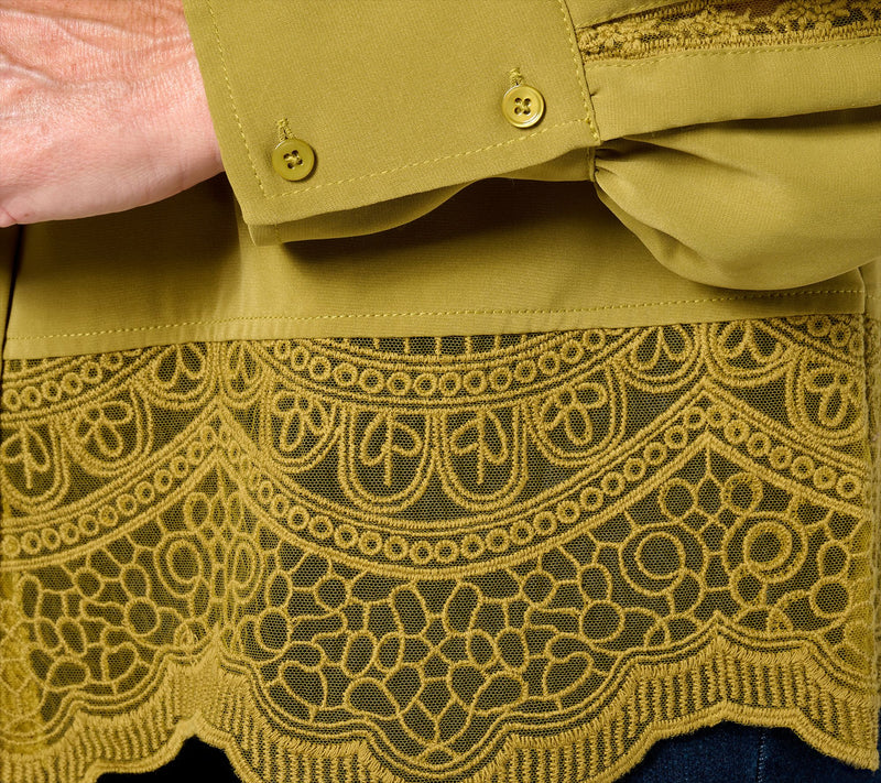 BEAUTIFUL by Lawrence Zarian Blouson Sleeve Shirt with Lace Detail — View 14