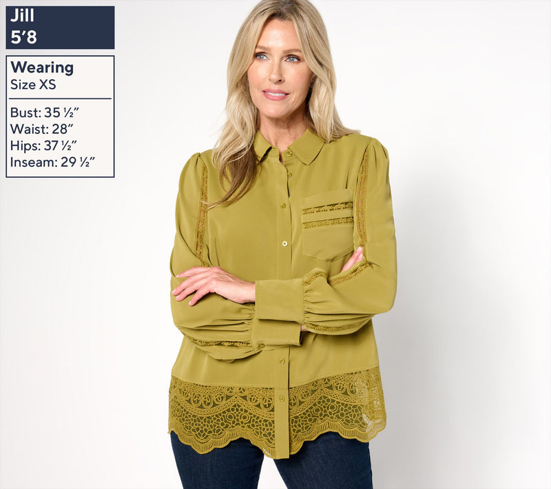 BEAUTIFUL by Lawrence Zarian Blouson Sleeve Shirt with Lace Detail — View 11