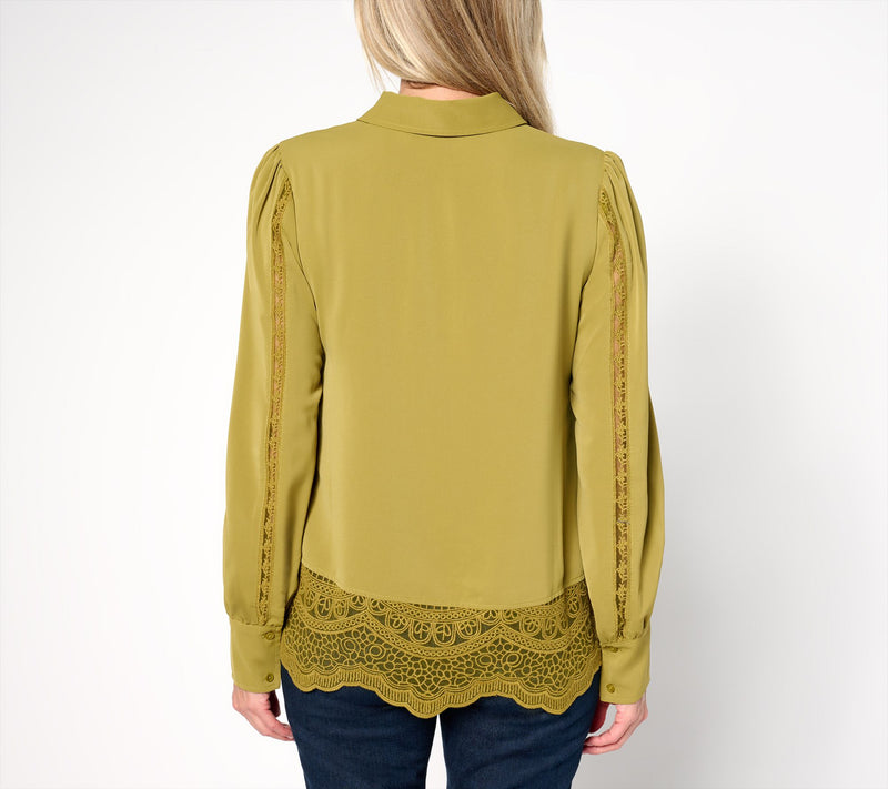 BEAUTIFUL by Lawrence Zarian Blouson Sleeve Shirt with Lace Detail — View 12