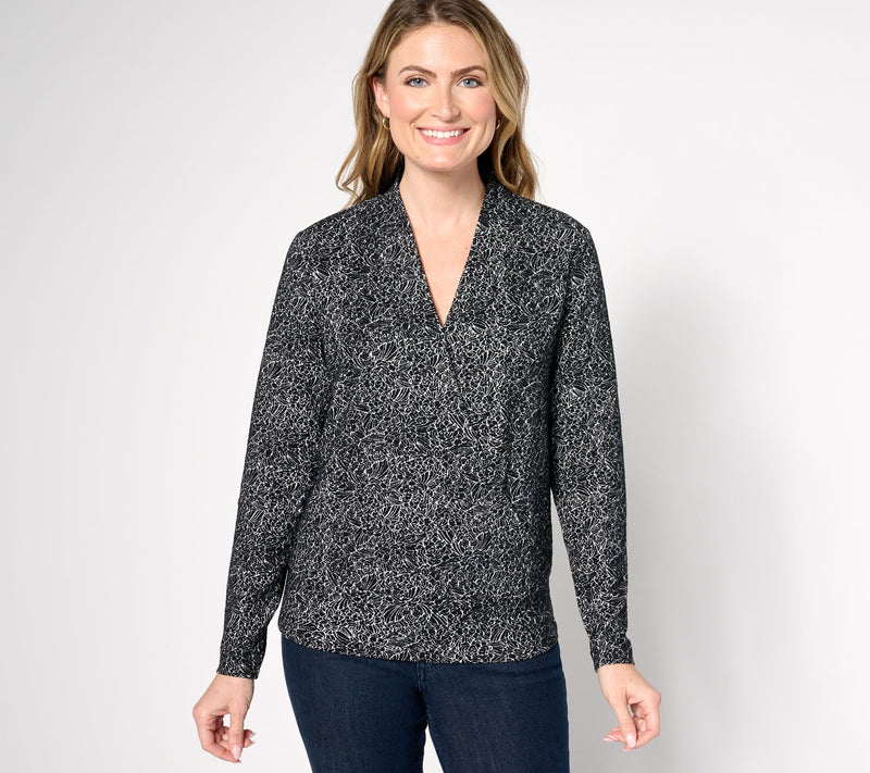 BEAUTIFUL by Lawrence Zarian Faux Wrap Knit Jacquard Top — View 9