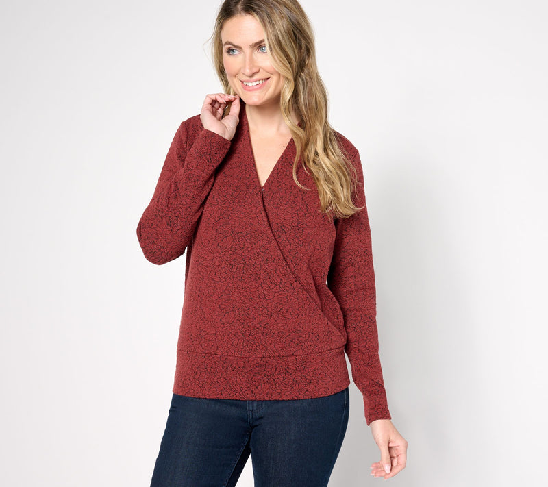 BEAUTIFUL by Lawrence Zarian Faux Wrap Knit Jacquard Top — View 7