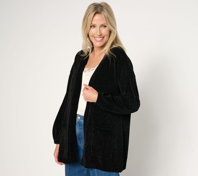 Belle by Kim Gravel Chenille Open Front Cardigan with Pockets — View 11