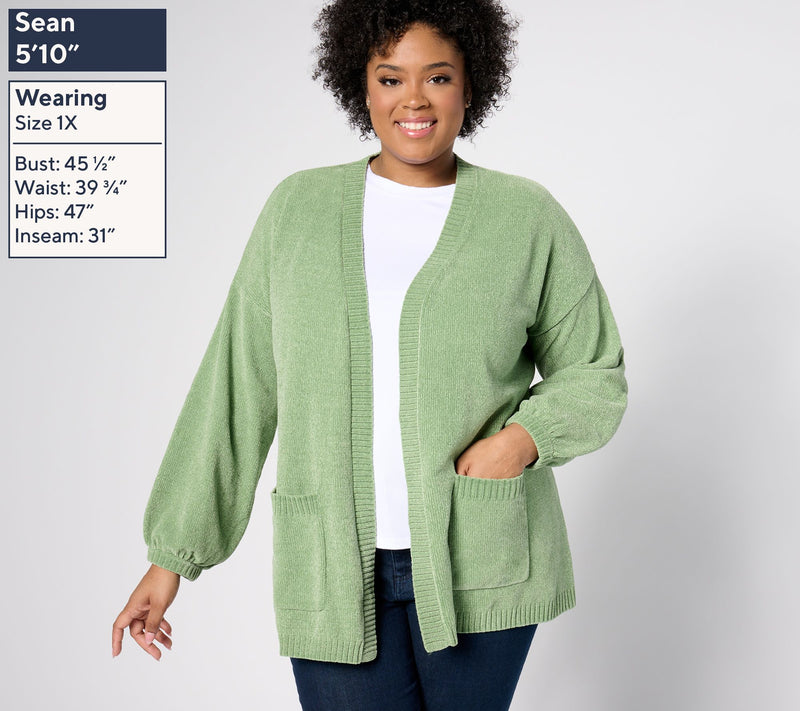 Belle by Kim Gravel Chenille Open Front Cardigan with Pockets — View 12