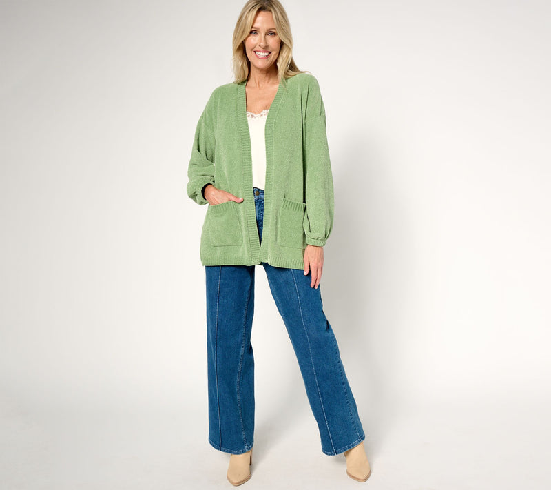 Belle by Kim Gravel Chenille Open Front Cardigan with Pockets — View 15
