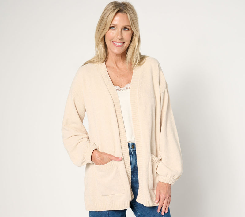 Belle by Kim Gravel Chenille Open Front Cardigan with Pockets — View 7