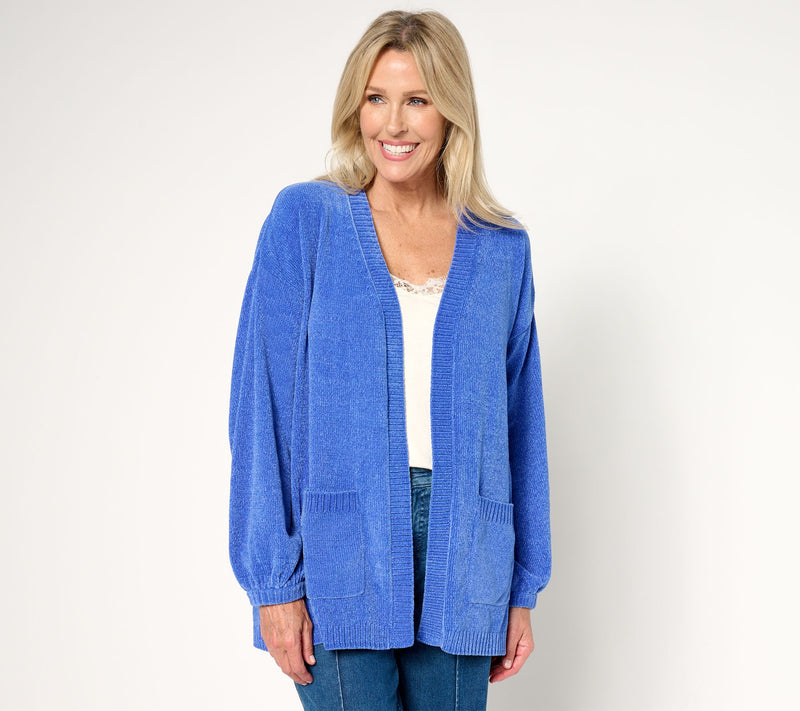 Belle by Kim Gravel Chenille Open Front Cardigan with Pockets — View 9