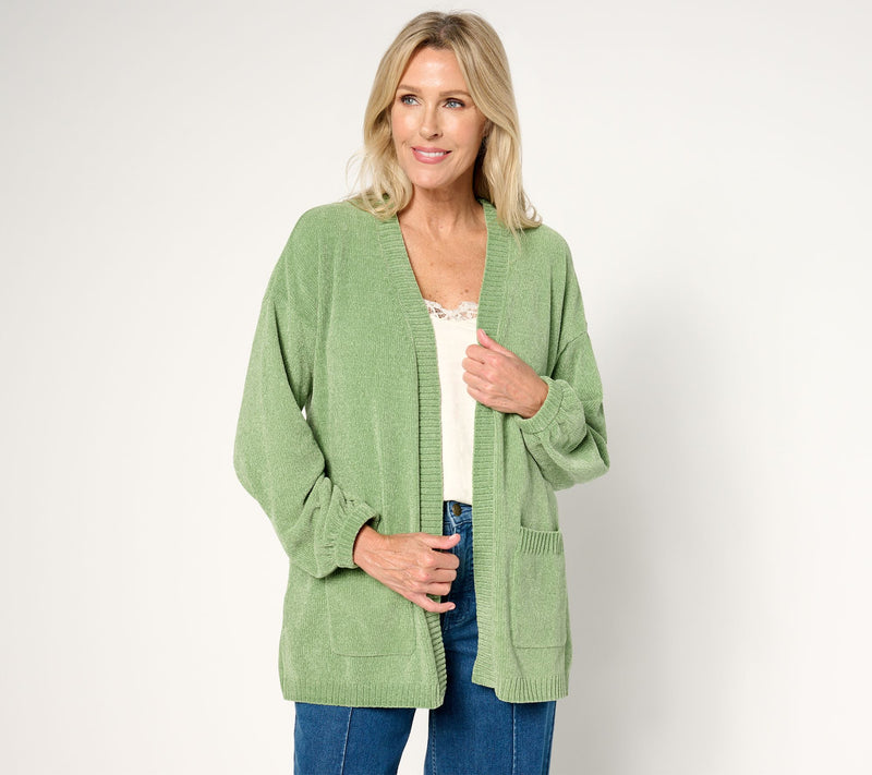 Belle by Kim Gravel Chenille Open Front Cardigan with Pockets — View 5
