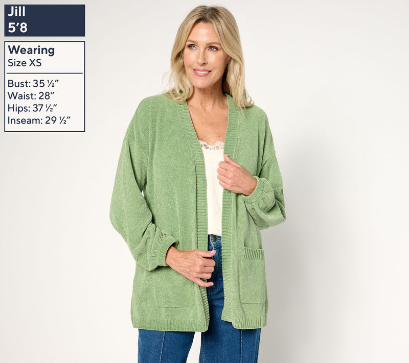 Belle by Kim Gravel Chenille Open Front Cardigan with Pockets — View 13