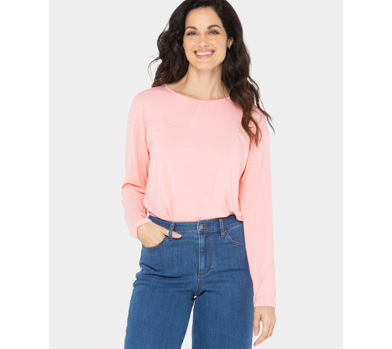 Peace Love World Asymmetrical Stitch Detail Long Sleeve Top — View 15