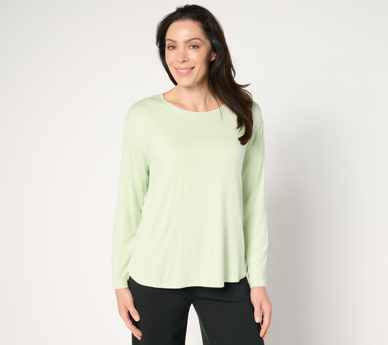 Peace Love World Asymmetrical Stitch Detail Long Sleeve Top — View 3