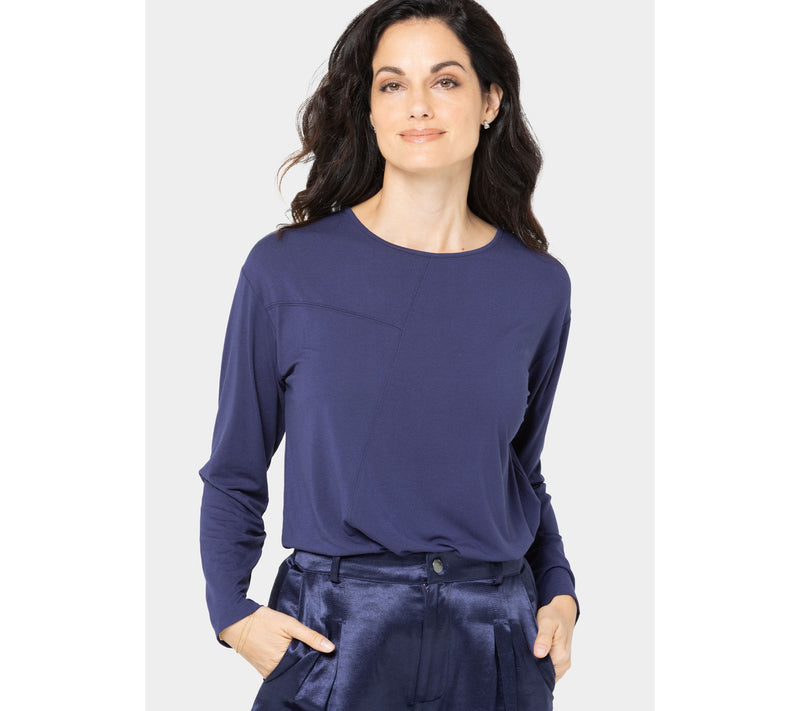 Peace Love World Asymmetrical Stitch Detail Long Sleeve Top — View 14