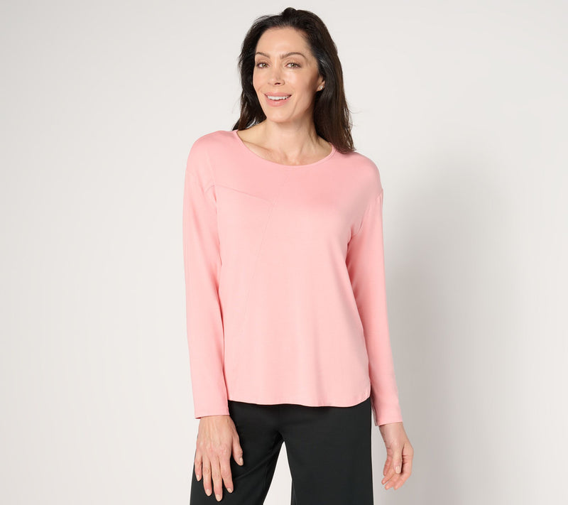 Peace Love World Asymmetrical Stitch Detail Long Sleeve Top — View 7