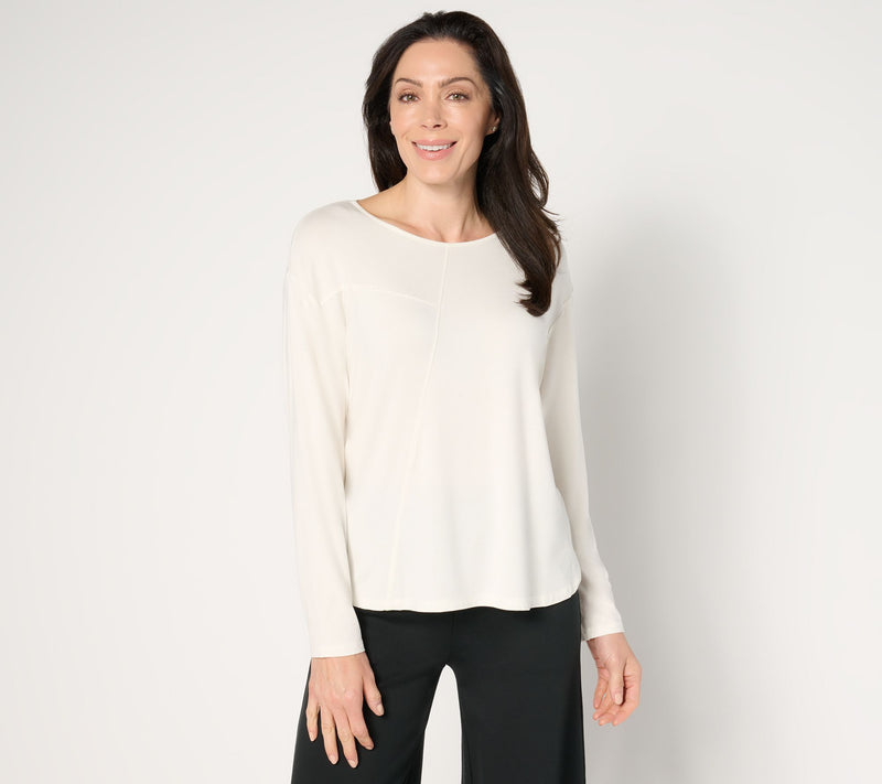 Peace Love World Asymmetrical Stitch Detail Long Sleeve Top — View 5