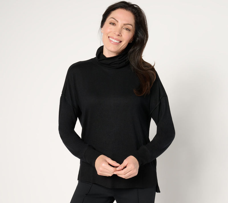 Peace Love World Comfy Knit Turtle Neck with Raw Edge Details — View 7