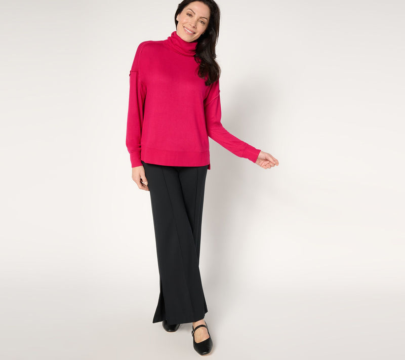 Peace Love World Comfy Knit Turtle Neck with Raw Edge Details — View 11