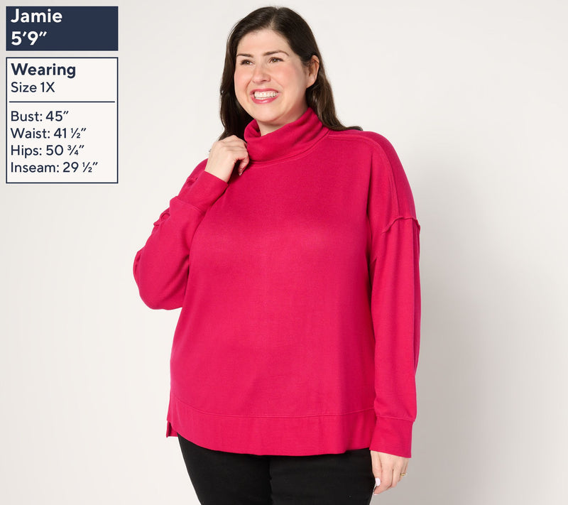 Peace Love World Comfy Knit Turtle Neck with Raw Edge Details — View 8