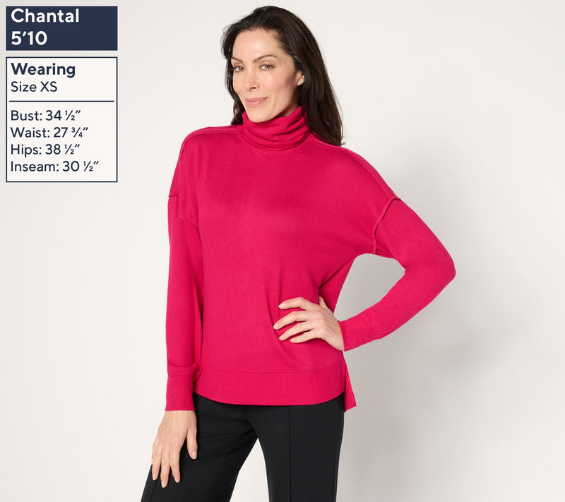 Peace Love World Comfy Knit Turtle Neck with Raw Edge Details — View 9