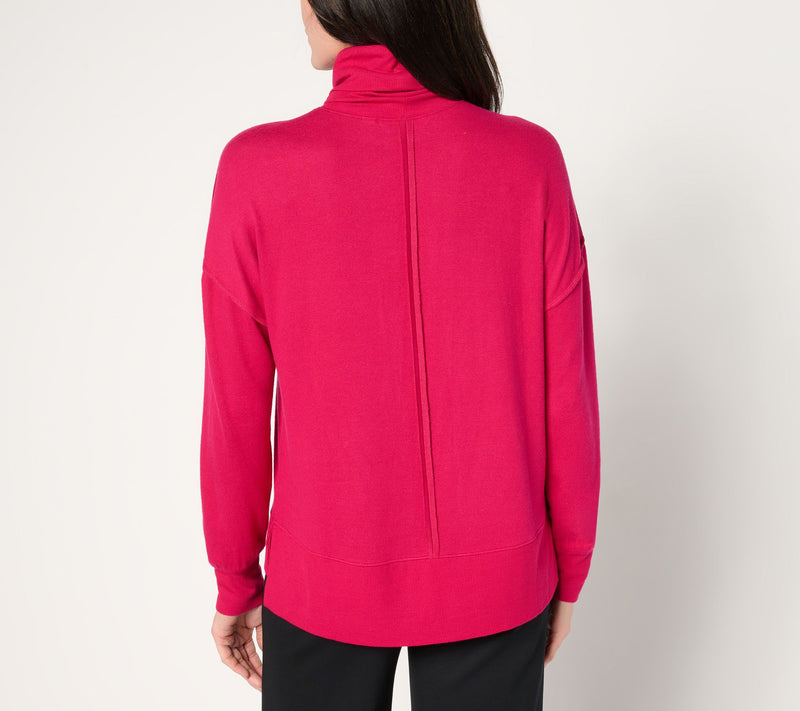 Peace Love World Comfy Knit Turtle Neck with Raw Edge Details — View 10