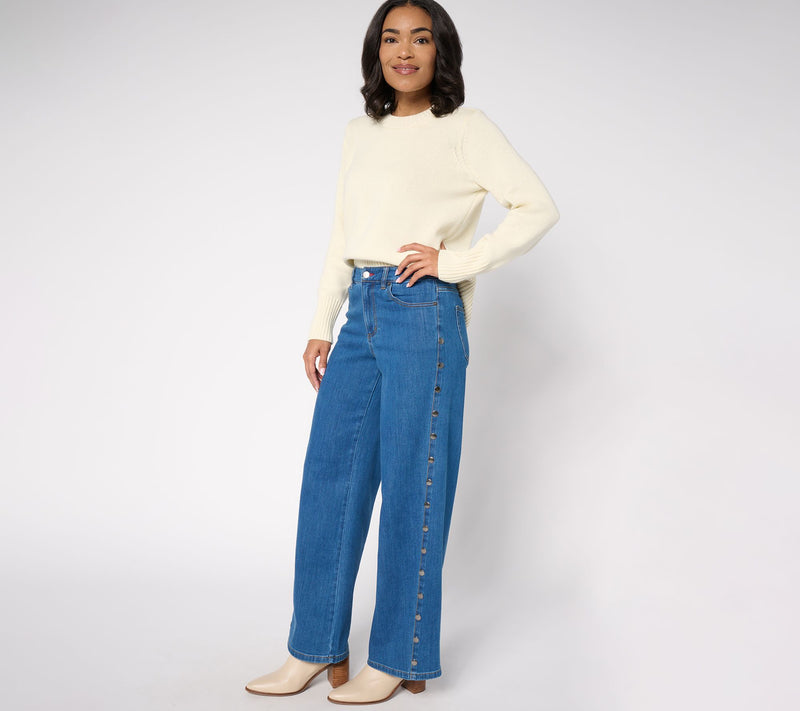 Peace Love World Petite Wide Leg Jeans with Forward Seam and Rivets — View 9