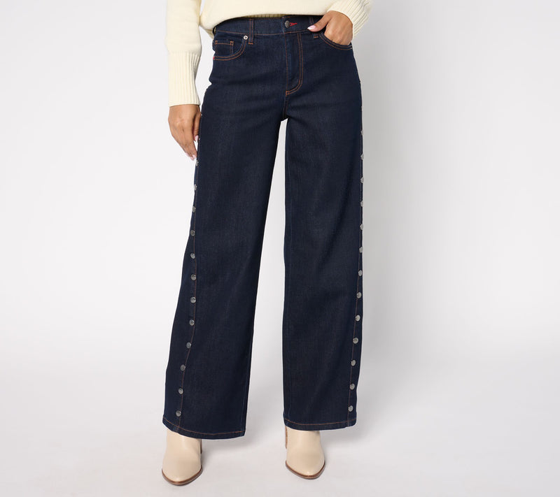 Peace Love World Petite Wide Leg Jeans with Forward Seam and Rivets — Main view