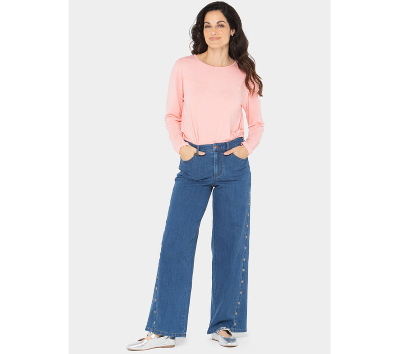 Peace Love World Petite Wide Leg Jeans with Forward Seam and Rivets — View 11