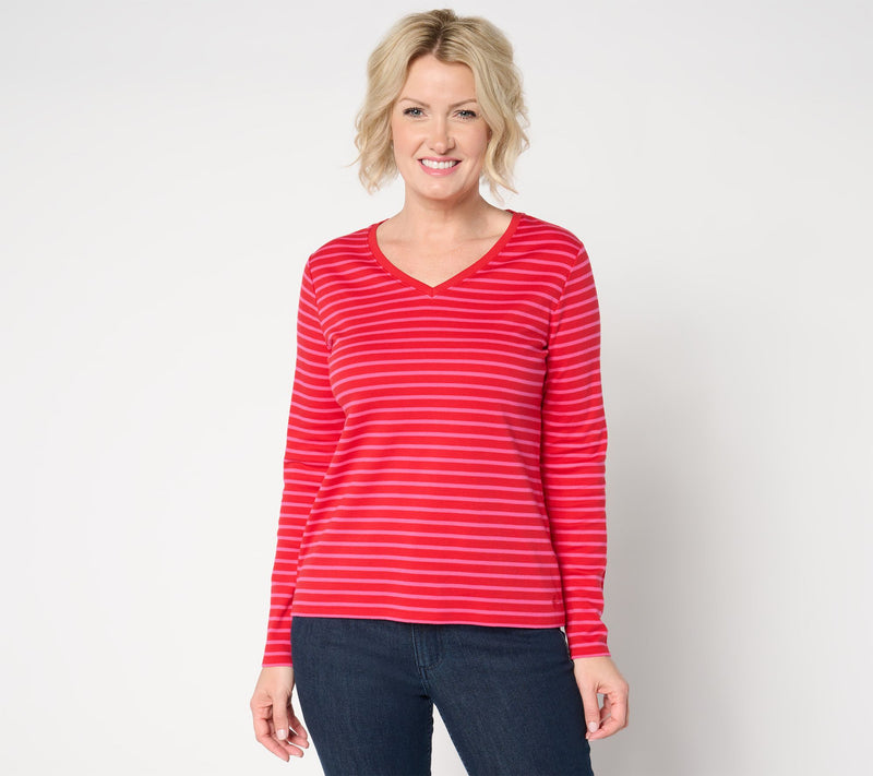 Isaac Mizrahi Live! Essentials Pima Cotton Striped Top — View 3