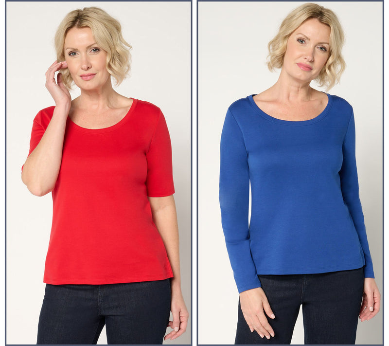 Isaac Mizrahi Live! Essentials Set of 2 Pima Cotton Tops — View 14