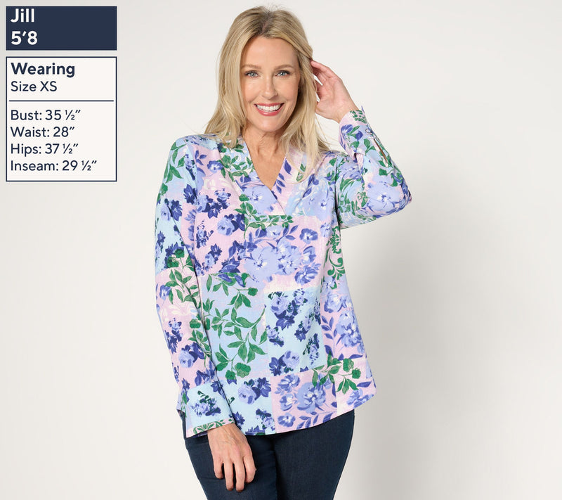 Isaac Mizrahi Live! Floral Printed Stretch Woven Crepe Top — View 3
