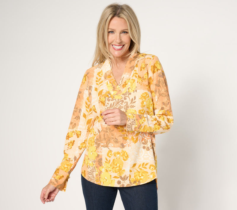 Isaac Mizrahi Live! Floral Printed Stretch Woven Crepe Top — View 12