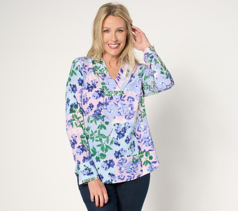 Isaac Mizrahi Live! Floral Printed Stretch Woven Crepe Top — Main view
