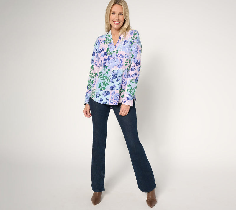 Isaac Mizrahi Live! Floral Printed Stretch Woven Crepe Top — View 5