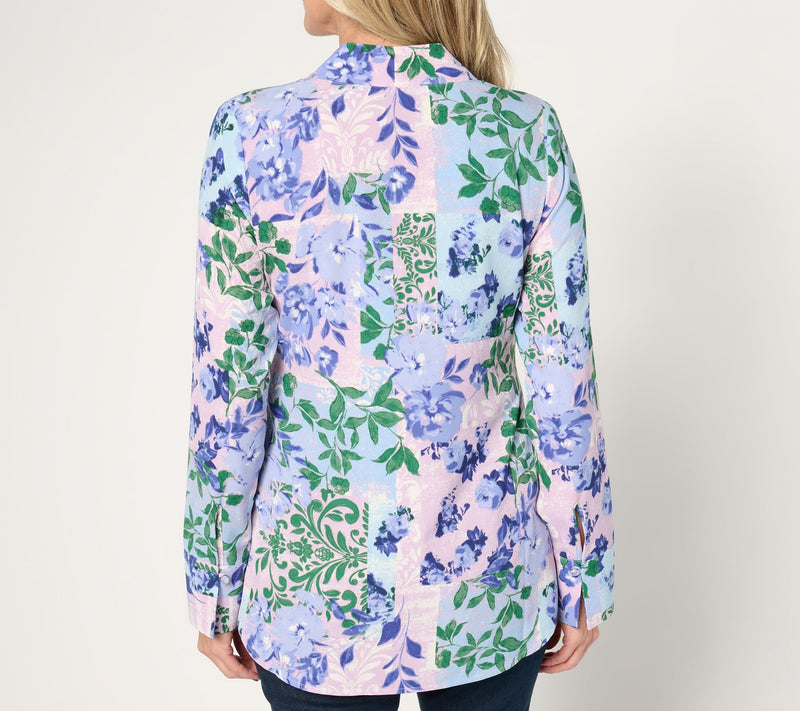 Isaac Mizrahi Live! Floral Printed Stretch Woven Crepe Top — View 4