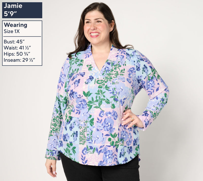 Isaac Mizrahi Live! Floral Printed Stretch Woven Crepe Top — View 2