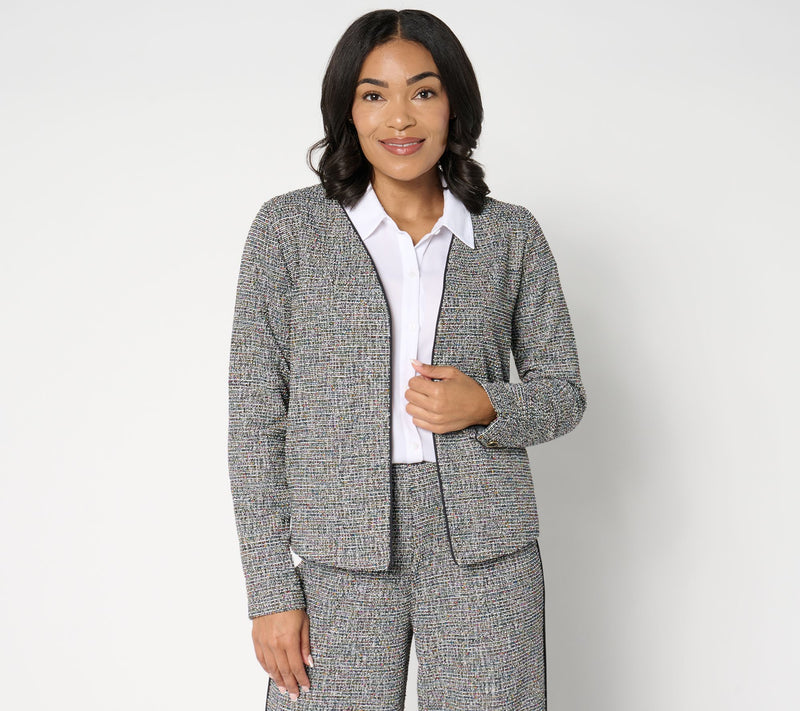 Isaac Mizrahi Live! Jacquard Open Front Cardigan — View 10