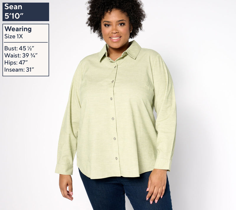 Joan Rivers Melange 100% Cotton Corduroy Button Front Shirt — View 2
