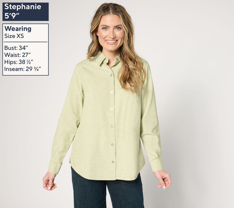 Joan Rivers Melange 100% Cotton Corduroy Button Front Shirt — View 3