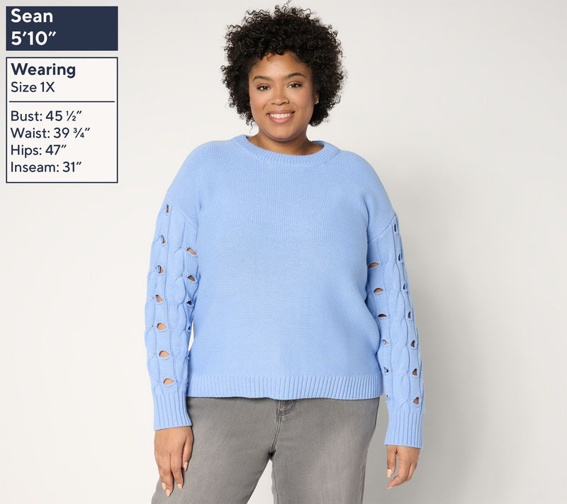 Peace Love World Crew Neck Novelty Sleeve Sweater — View 5