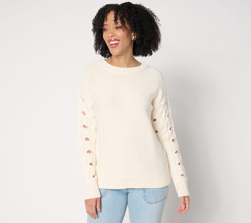 Peace Love World Crew Neck Novelty Sleeve Sweater — View 11