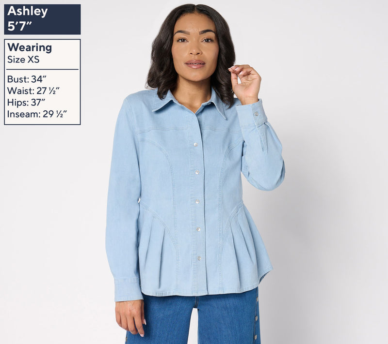 Peace Love World Black Label Denim Shirt with Novelty Seams — View 7