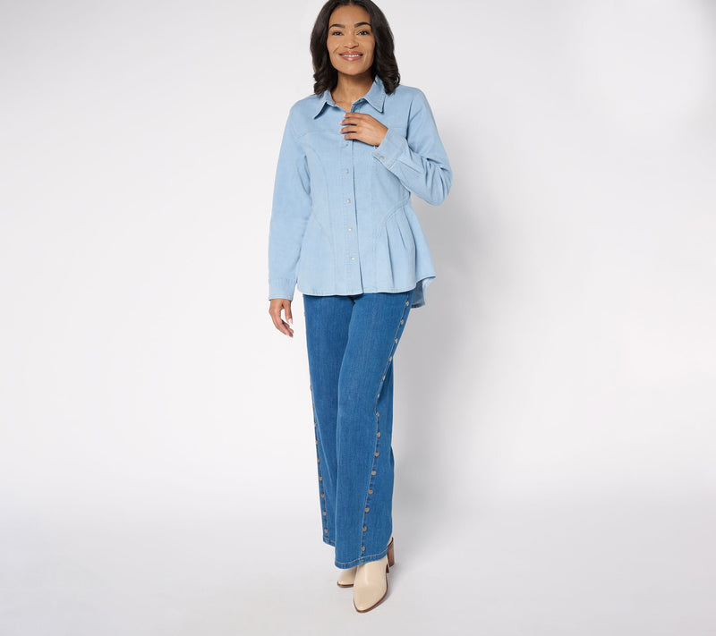 Peace Love World Black Label Denim Shirt with Novelty Seams — View 9