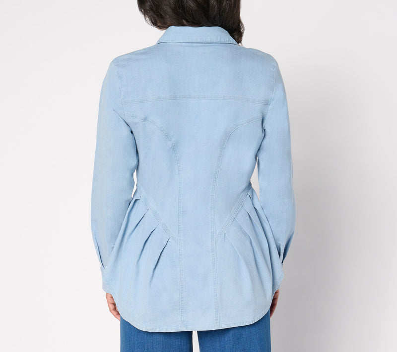 Peace Love World Black Label Denim Shirt with Novelty Seams — View 8