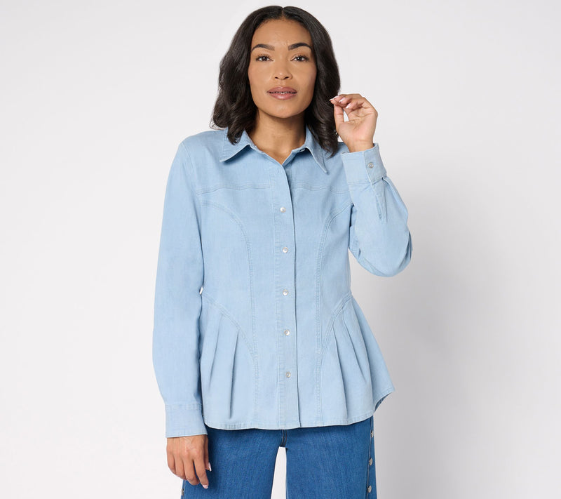 Peace Love World Black Label Denim Shirt with Novelty Seams — View 3
