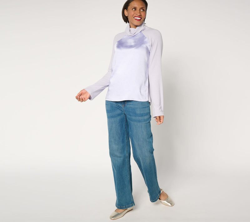Peace Love World Mixed Media Raglan Sleeve Turtleneck Top — View 9
