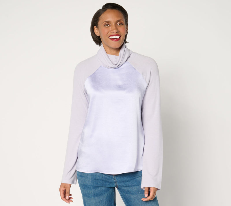 Peace Love World Mixed Media Raglan Sleeve Turtleneck Top — View 5