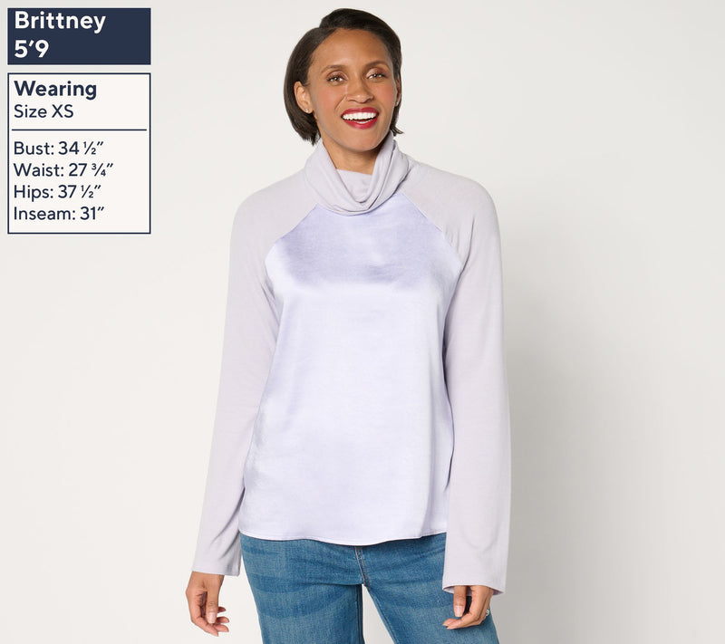 Peace Love World Mixed Media Raglan Sleeve Turtleneck Top — View 7