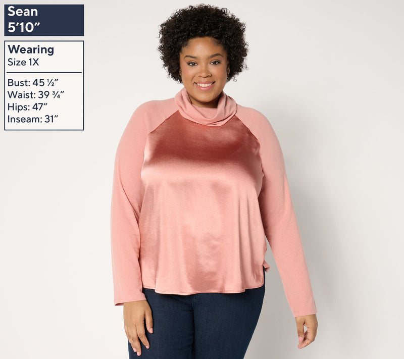 Peace Love World Mixed Media Raglan Sleeve Turtleneck Top — View 6