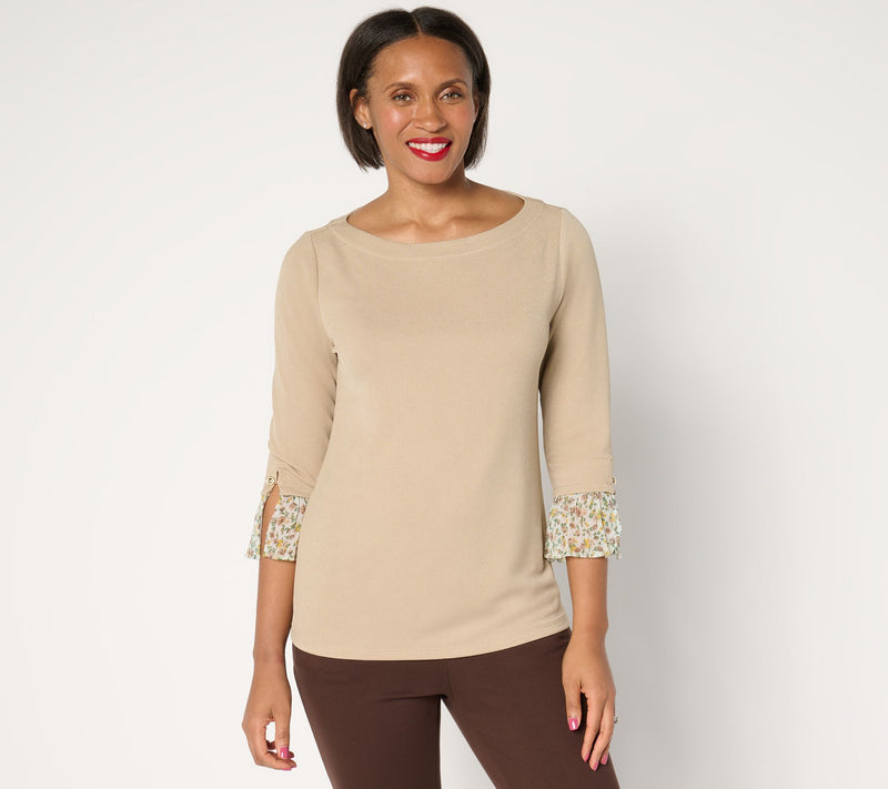 Isaac Mizrahi Live! Pebble Knit Top with Printed Cuffs — View 11